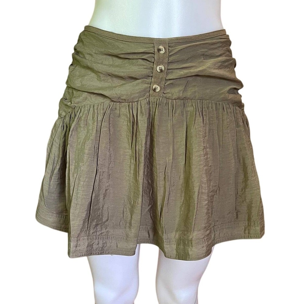 Anthropologie NEW Khaki Smocked Mini Skirt Small‎ Y2K Boho Earthy Summer Utility